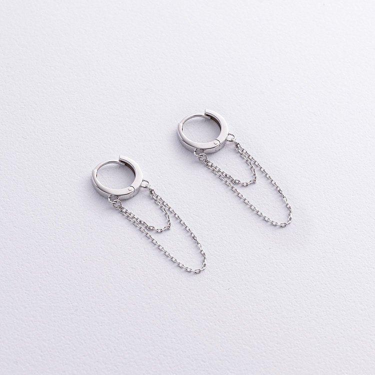 Сережки - кільця з ланцюжками в білому золоті с08919 від ювелірного магазину Онікс - 2