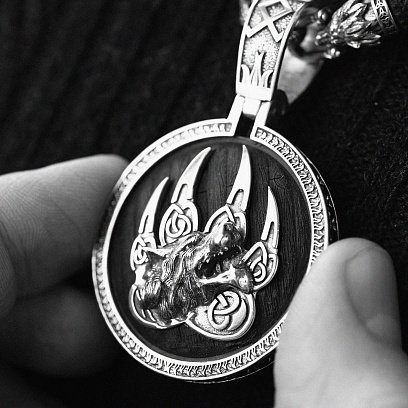 Срібний кулон "Вовк" із ебеновим деревом 946 №13