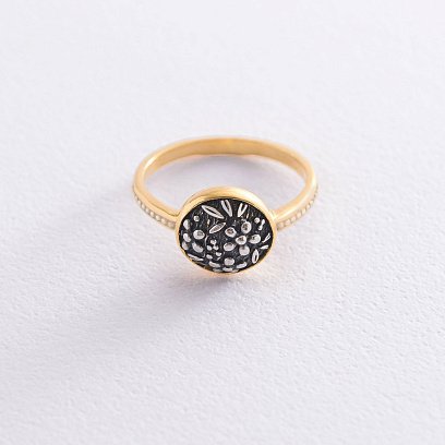 Кольцо "Цветочки" в серебре (позолота, чернение) 112530 №3