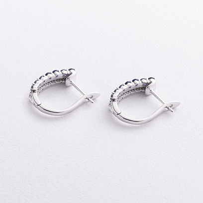 Сережки у білому золоті (діаманти, смарагди, сапфіри) сб0721lg №2