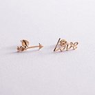 Серьги - пусеты "Love" в желтом золоте с07577 от ювелирного магазина Оникс - 2