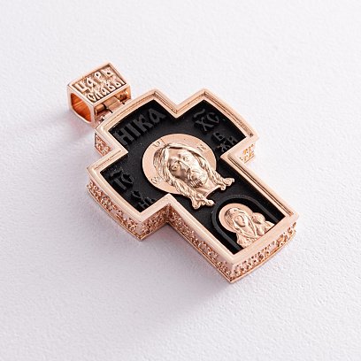 Чоловічий православний хрест "Спас Нерукотворний. Архангел Михайло" з ебенового дерева та золота п03675