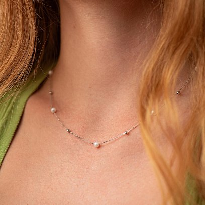 Золотое колье "Шарики" с жемчугом кол02028 №5