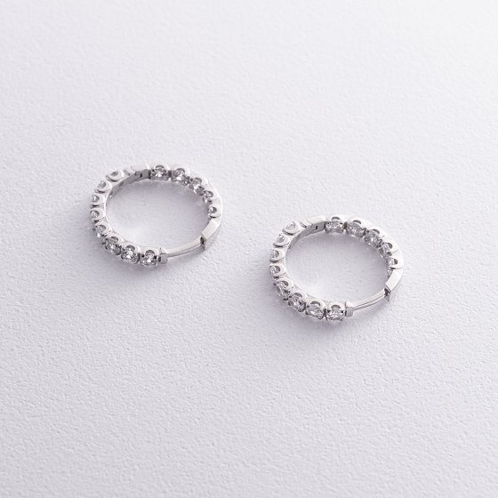 Серебряные серьги - кольца с фианитами 087610б №3