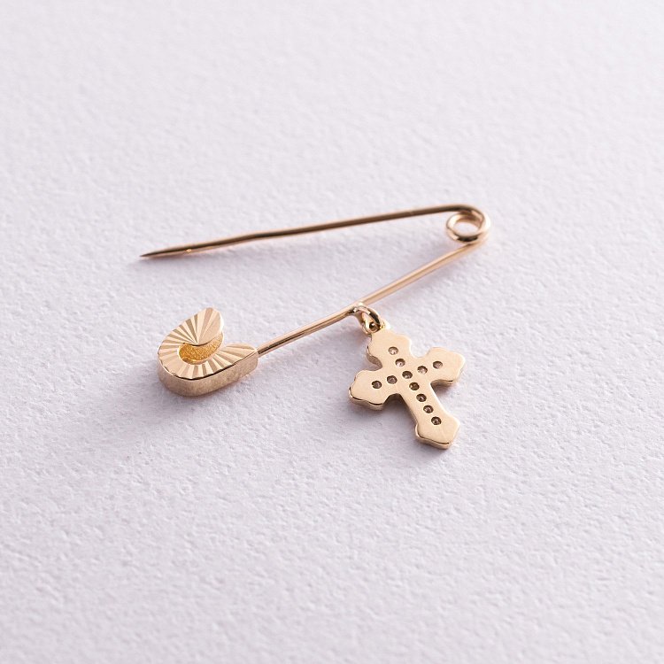 Золотая булавка с крестиком (фианиты) зак00319 от ювелирного магазина Оникс - 2