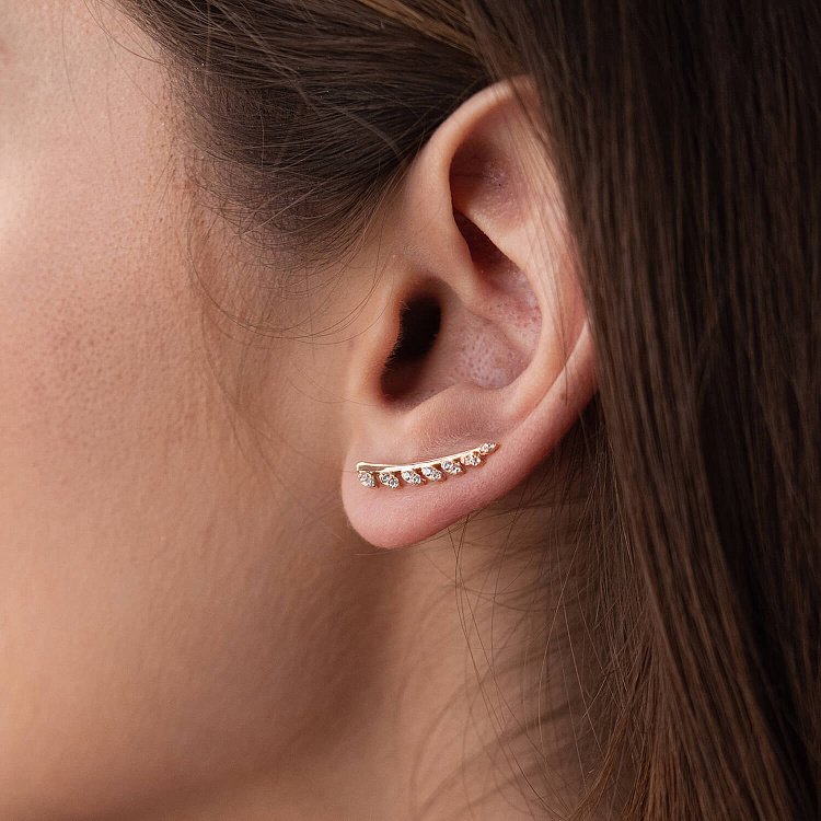 Золоті сережки - клаймбери з листочками (фіаніт) с06265 від ювелірного магазину Онікс - 2