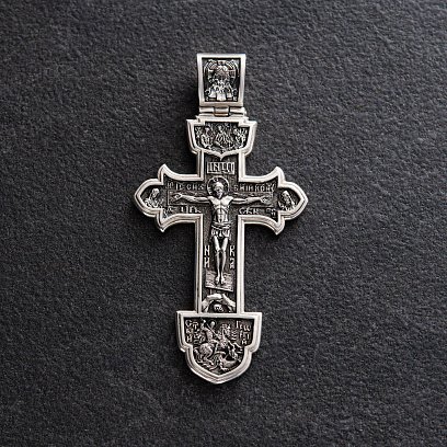Серебряный православный крест "Распятие Христово. Деисус. Троица" 132733
