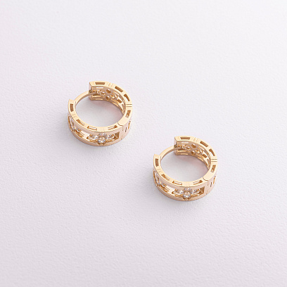 Сережки - кільця "Конюшина" в жовтому золоті (фіаніти) с09563 №2