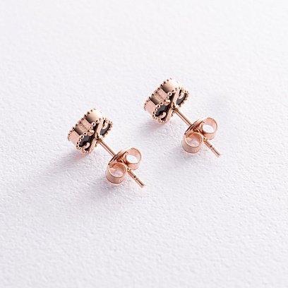 Cерьги - пусеты "Клевер" с ониксом mini (красное золото) с08402 №9