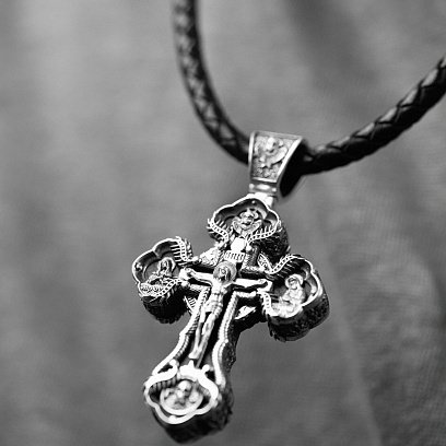 Чоловічий православний хрест "Розп'яття" з ебенового дерева та срібла 850 №3