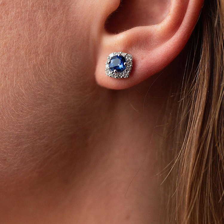 Золотые серьги - пусеты с бриллиантами и сапфирами сб0403nl от ювелирного магазина Оникс - 5