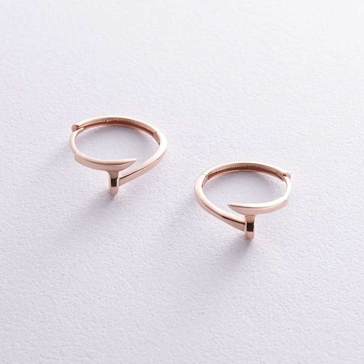 Серьги - кольца "Гвоздь" в красном золоте с08341 от ювелирного магазина Оникс - 2