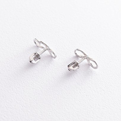 Серьги - пусеты "Бесконечность" в белом золоте с07764 №5