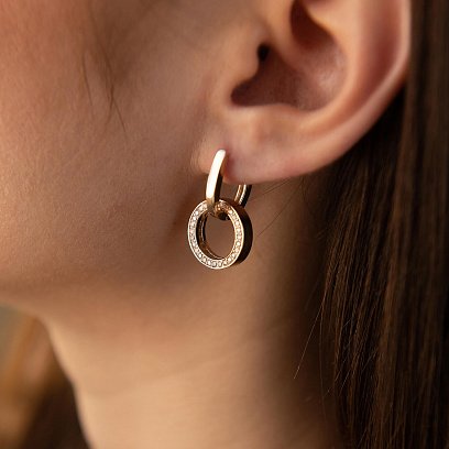Серьги с кольцами в красном золоте (фианиты) с06460 №3