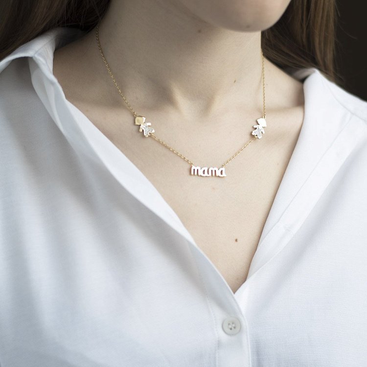 Золотое колье "Мама и мальчики" (фианит) кол01009 от ювелирного магазина Оникс - 3