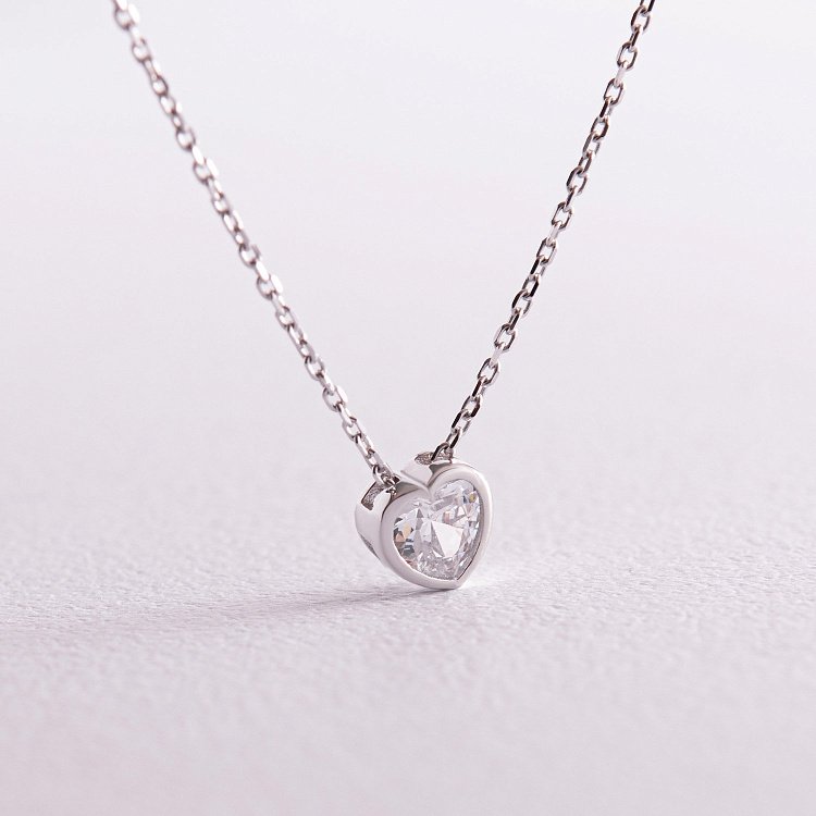 Колье "Сердечко" с фианитом (белое золото) кол02315 от ювелирного магазина Оникс
