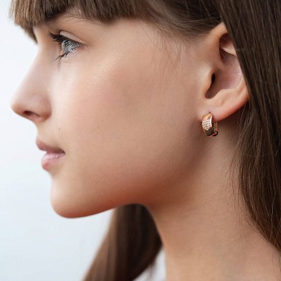 Золоті сережки "Сердечка з фіанітами" с05411 №4