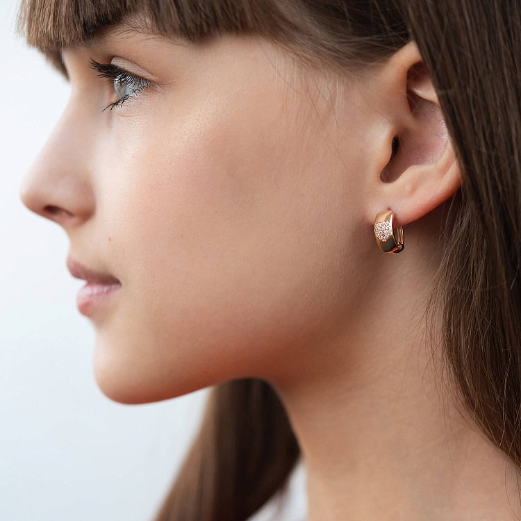 Золоті сережки "Сердечка з фіанітами" с05411 від ювелірного магазину Онікс - 3