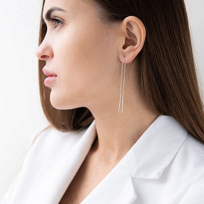 Серьги-протяжки в белом золоте с07109 №7