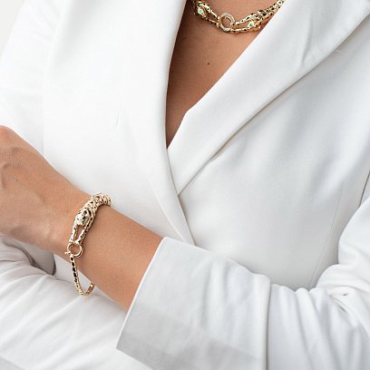 Браслет "Пантера" в желтом золоте (фианит, эмаль) б03748 №2