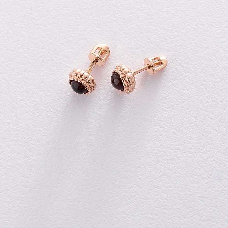 Золоті сережки-пусети (димчастий кварц) с05257 від ювелірного магазину Онікс - 2