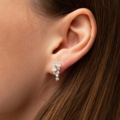 Золотые серьги - пусеты с бриллиантами сб0595nl №4