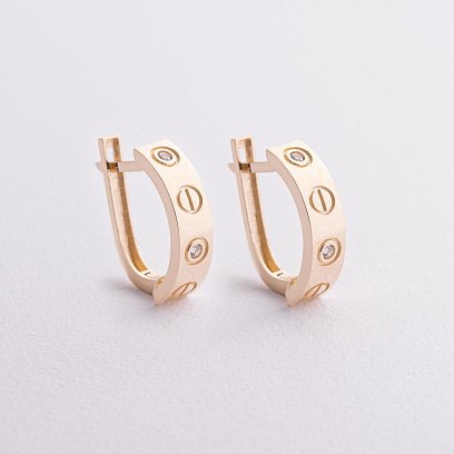 Сережки "Love" з фіанітами (жовте золото) с09317