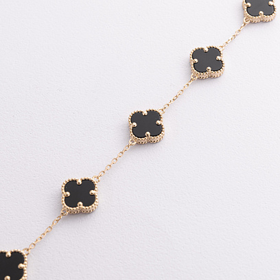 Браслет "Клевера" с ониксом (желтое золото) б05738 №2