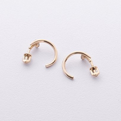 Сережки - пусети "Цвях" у жовтому золоті (фіаніти) с09174 №5