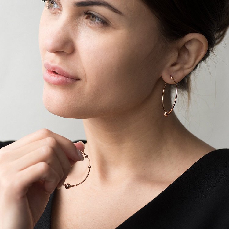 Серьги - кольца Гармония в красном золоте с06693 от ювелирного магазина Оникс - 2