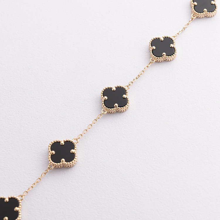 Браслет "Клевера" с ониксом (желтое золото) б05738 от ювелирного магазина Оникс - 1