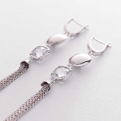 Висячие серьги из белого золота с фианитом с06448 №3