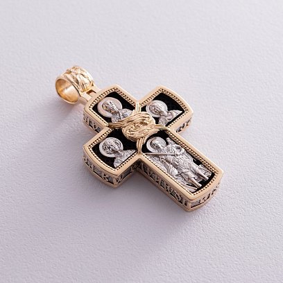 Чоловічий православний хрест з ебенового дерева та золота "Розп'яття" п00225ж №7