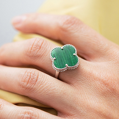 Кольцо "Клевер" с малахитом (белое золото) к07000 №5