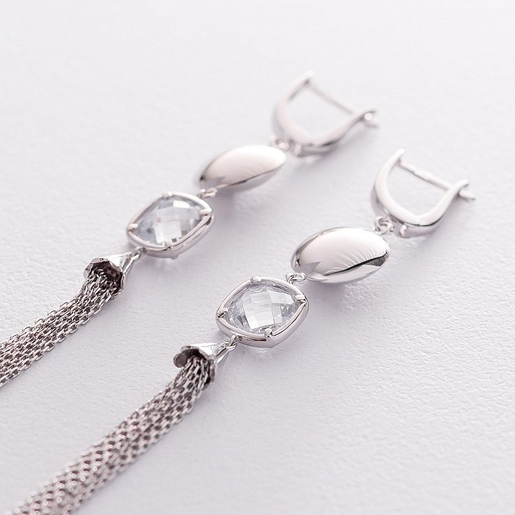 Висячие серьги из белого золота с фианитом с06448 от ювелирного магазина Оникс - 2