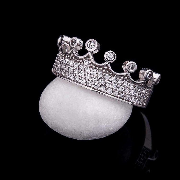 Золота каблучка "Корона" з фіанітами к04264 від ювелірного магазину Онікс - 6