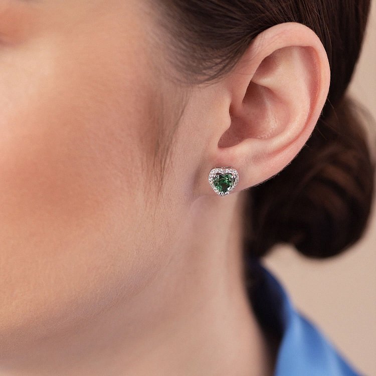 Срібні сережки - пусети "Сердечки" з кварцом і фіанітами 2477/1р-QGR від ювелірного магазину Онікс