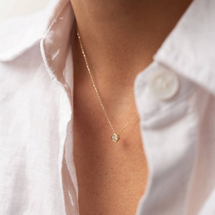 Кольє з одним фіанітом (жовте золото) кол02282 від ювелірного магазину Онікс - 5