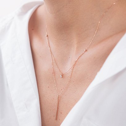 Подвійне золоте кольє "Хлоя" з фіанітом кол01865 №7