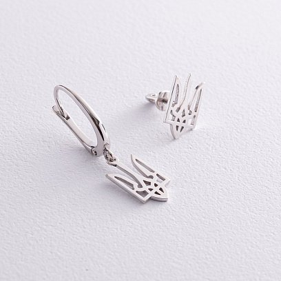 Асимметричные серьги "Герб Украины - Тризуб" (белое золото) с08028