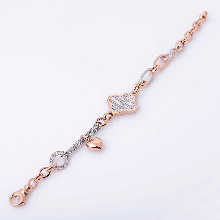 Браслет "Клевер" с красного и белого золота с фианитами б02417 от ювелирного магазина Оникс - 1