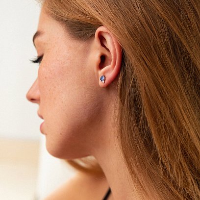 Золоті сережки - пусети з діамантами і сапфірами сб0408nl №6