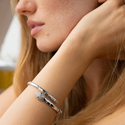 Жорсткий браслет "Змія" у білому золоті (фіаніти) б05512 №7