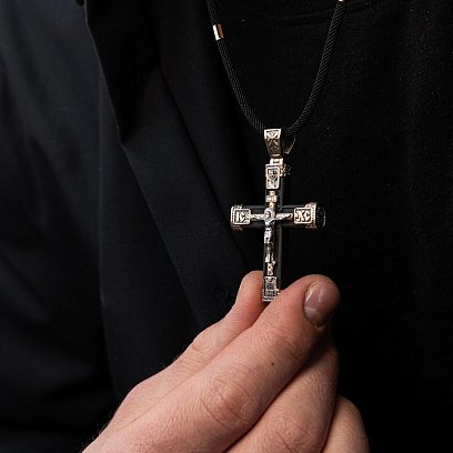 Золотий хрест "Розп'яття. Спаси та Збережи" з ебеновим деревом 981з №2