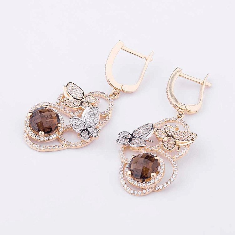 Золоті сережки "Метелики" з фіанітами с03913 від ювелірного магазину Онікс - 2