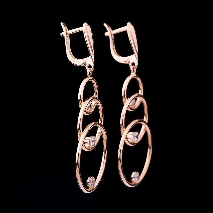 Золотые серьги с фианитами с01255 от ювелирного магазина Оникс - 5