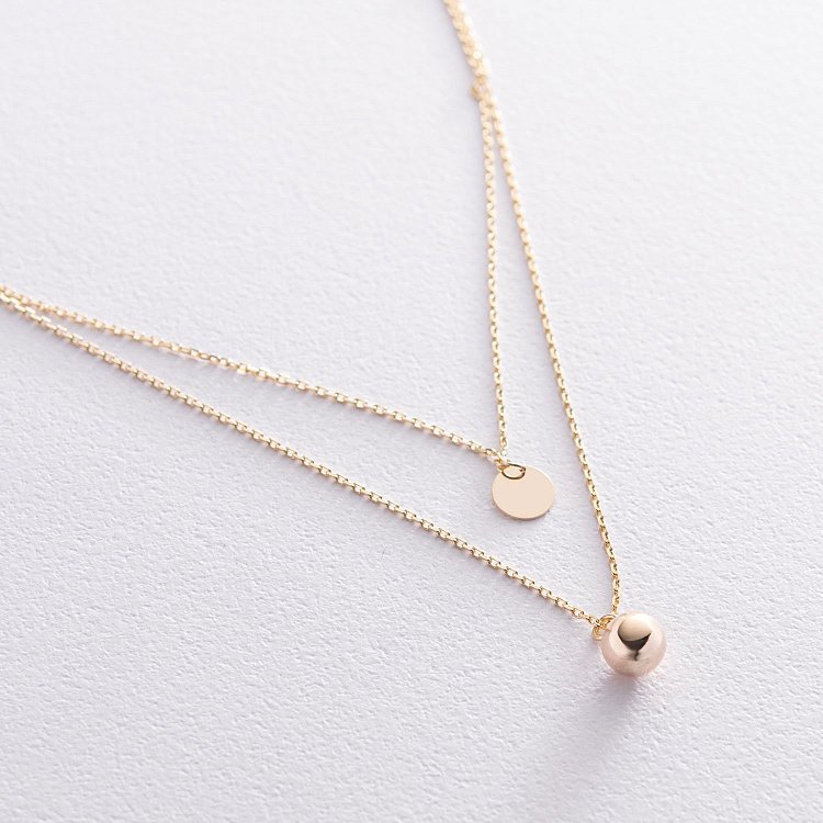 Двойное колье "Шар и монетка" в желтом золоте кол01892 от ювелирного магазина Оникс