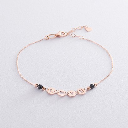 Золотий браслет "Love" (чорні фіаніти) б04447
