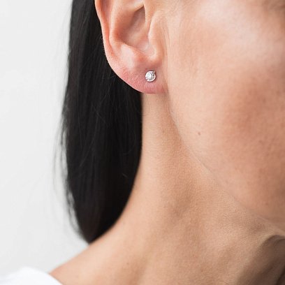 Золотые серьги - пусеты "Цветочки" с бриллиантами сб0305lg №2