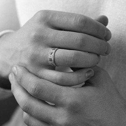 Серебряное кольцо "Вышиванка" (черные фианиты) 1113ч №4